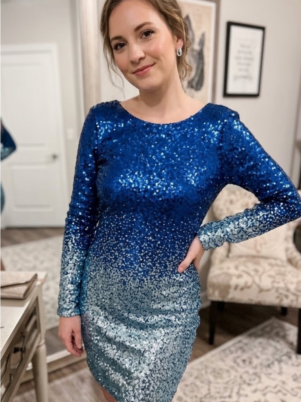 Revamped Blue Ombre Sequin Midi Dress